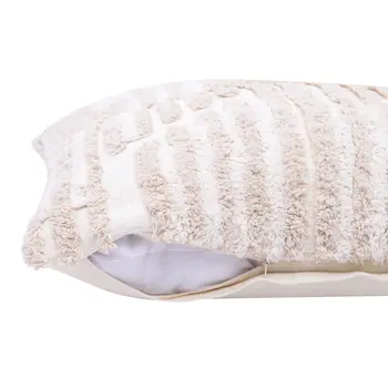 22" Beige and White Geometric Cotton Throw Pillow With Texture