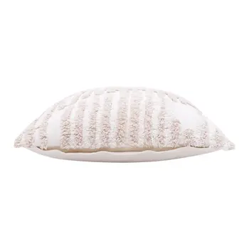 22" Beige and White Geometric Cotton Throw Pillow With Texture