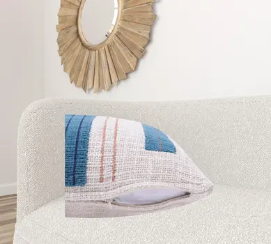20" X 20" Teal And Ivory 100% Cotton Striped Zippered Pillow