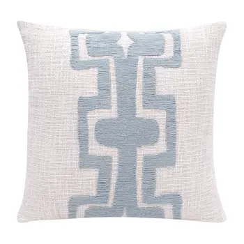 20" Blue And Ivory Cotton Geometric Throw Pillow
