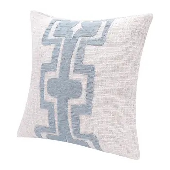 20" Blue And Ivory Cotton Geometric Throw Pillow