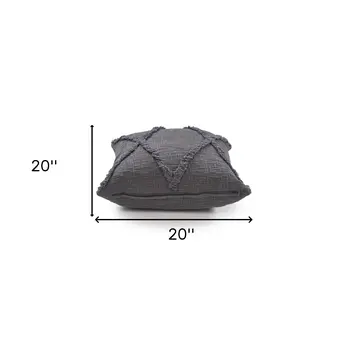 20" X 20" Dark Gray 100% Cotton Geometric Zippered Pillow