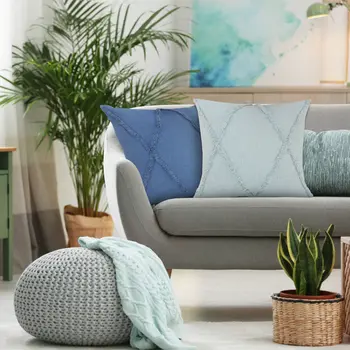 18" Blue Cotton Throw Pillow