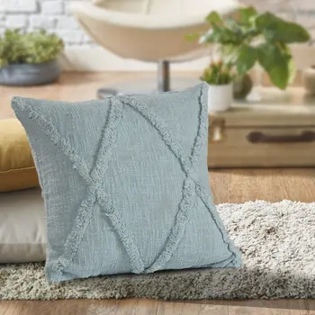 18" Blue Cotton Throw Pillow