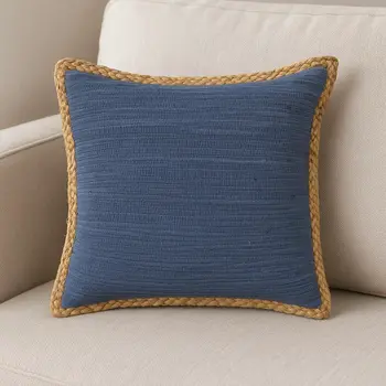 20" Blue and Beige Throw Pillow