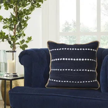 20" Blue and Beige Throw Pillow