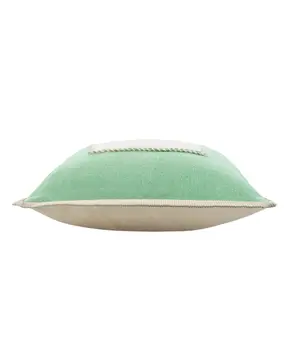 20" X 20" Pastel Green And Cream 100% Cotton Zippered Pillow