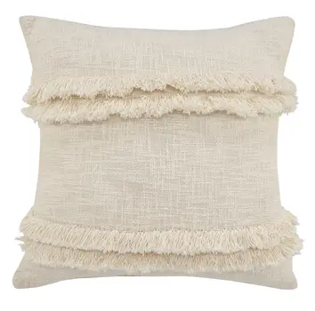 20" Cream Cotton Throw Pillow with Fringe