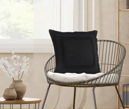 20" X 20" Black 100% Cotton Geometric Zippered Pillow
