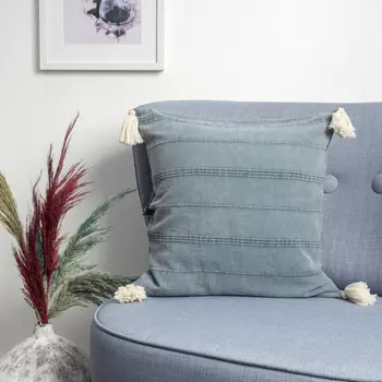 18" X 18" Bluish Gray 100% Cotton Zippered Pillow