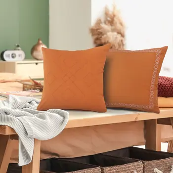 20" X 20" Orange And Dark Orange 100% Cotton Diamond Zippered Pillow