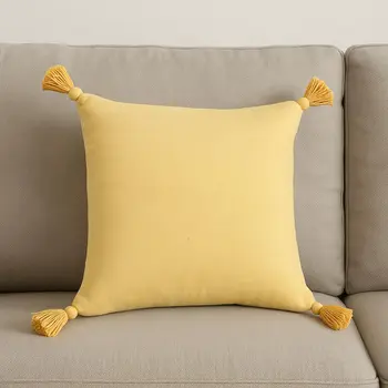 20" X 20" Light Yellow 100% Cotton Zippered Pillow