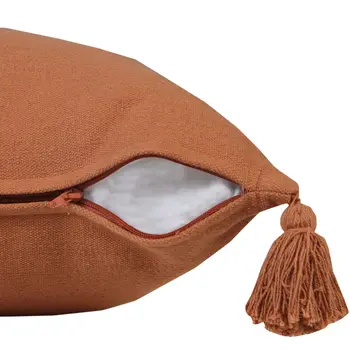 20" X 20" Orange Cotton Zippered Pillow With Tassels