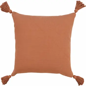20" X 20" Orange Cotton Zippered Pillow With Tassels