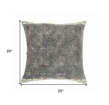 20" X 20" Gray And White 100% Cotton Geometric Zippered Pillow
