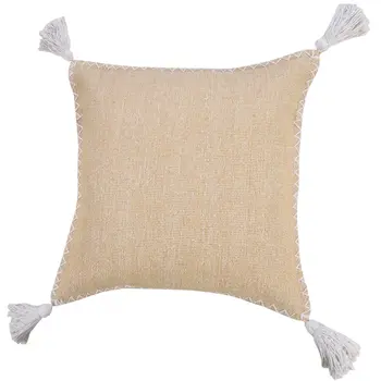 20" Brown and White Throw Pillow with Embroidery and Tassels