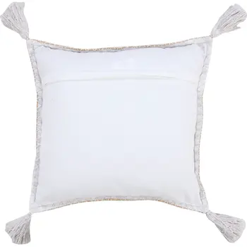 20" Brown and White Throw Pillow with Embroidery and Tassels
