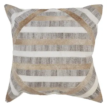 20" Beige and Brown Striped Cowhide Throw Pillow