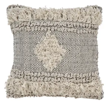 20" Natural and Black Throw Pillow with Fringe