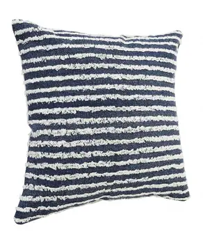 20" X 20" Ensign Blue And Cream 100% Cotton Striped Zippered Pillow