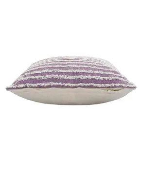 20" X 20" Purple And Cream 100% Cotton Striped Zippered Pillow