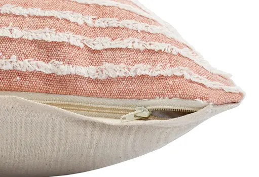 20" X 20" Dusty Pink And Cream 100% Cotton Striped Zippered Pillow