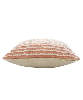 20" X 20" Dusty Pink And Cream 100% Cotton Striped Zippered Pillow