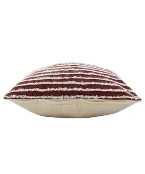 20" Merlot And Off White Cotton Striped Throw Pillow