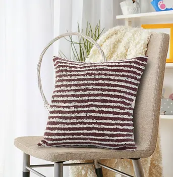 20" Merlot And Off White Cotton Striped Throw Pillow