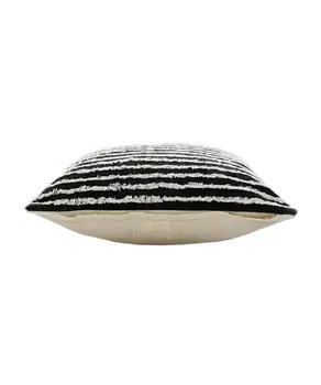 20" X 20" Black And Cream 100% Cotton Striped Zippered Pillow
