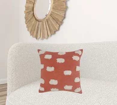 20" X 20" Orange And White 100% Cotton Zippered Pillow