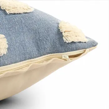20" X 20" Denim Blue And White 100% Cotton Zippered Pillow