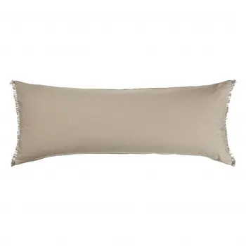 14" X 36" Tan Linen Throw Pillow with Fringe