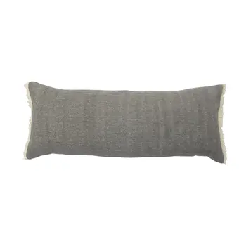 14" X 36" Gray Cotton Throw Pillow with Fringe