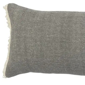 14" X 36" Gray Cotton Throw Pillow with Fringe