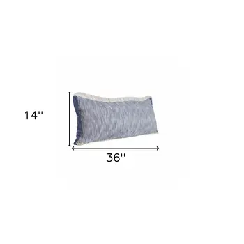 14" X 36" Navy Blue And White Cotton Linen Throw Pillow with Fringe