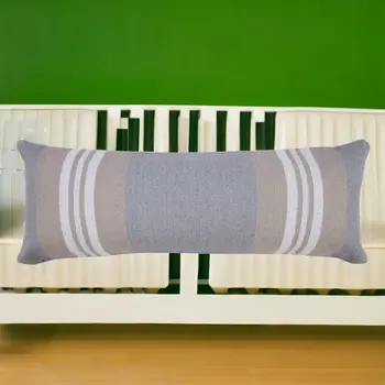 14" X 36" Beige and Gray Lumbar Throw Pillow