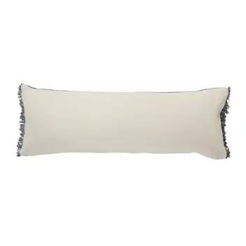 14" X 36" Navy Blue And Tan Cotton Striped Throw Pillow with Fringe