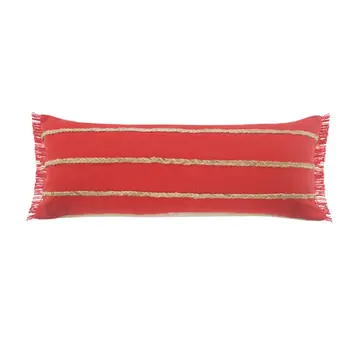 14" X 36" Red And Tan 100% Cotton Zippered Pillow
