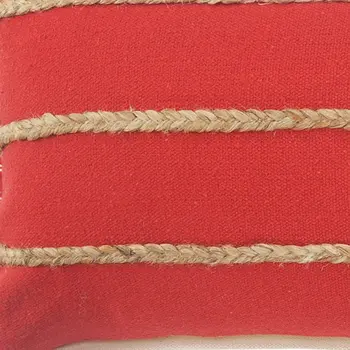 14" X 36" Red And Tan 100% Cotton Zippered Pillow