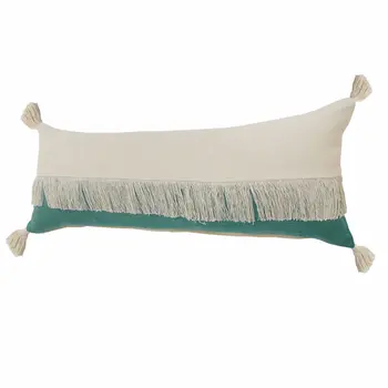 14" X 36" Emerald Green And Off-White 100% Cotton Zippered Pillow