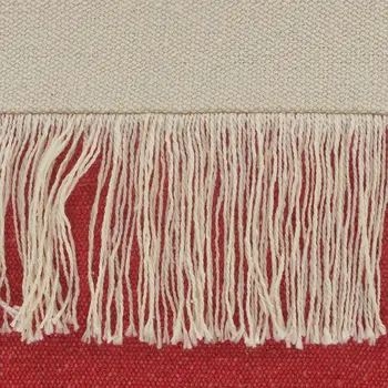 14" X 36" Raspberry Red And Off-White 100% Cotton Zippered Pillow