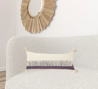 14" X 36" Purple And Off-White 100% Cotton Zippered Pillow