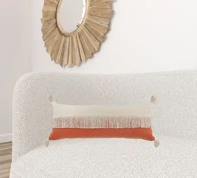 14" X 36" Orange and Off White Throw Pillow