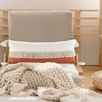 14" X 36" Orange and Off White Throw Pillow