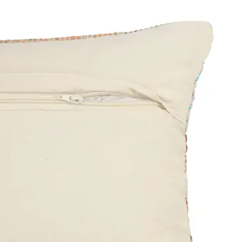 14" X 36" Off-White Red Blue Orange And Green 100% Cotton Striped Zippered Pillow