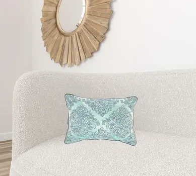 14" X 20" Mint Blue And Gray 100% Cotton Abstract Zippered Pillow