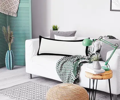 14" X 36" Black And White Cotton Color Block Throw Pillow