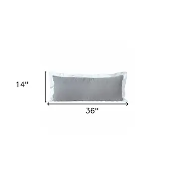 14" X 36" Gray And White 100% Cotton Geometric Zippered Pillow