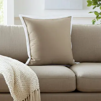 14" X 36" Beige And White 100% Cotton Geometric Zippered Pillow